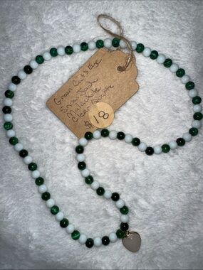 Quartz Heart Necklace(With Snow Jade, Green Cat’s Eye, Quartz & Malachite)